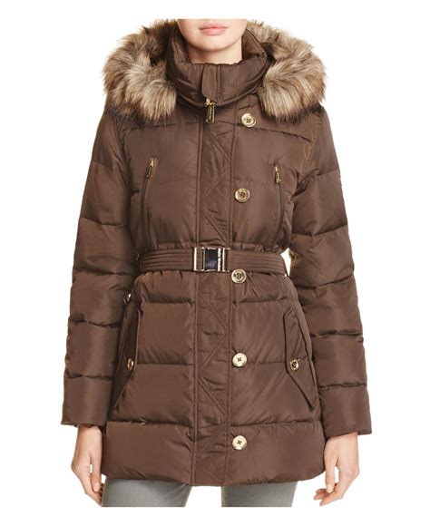 michael michael kors faux fur-trimmed belted parka|Faux Fur Trim Ciré Belted Parka .